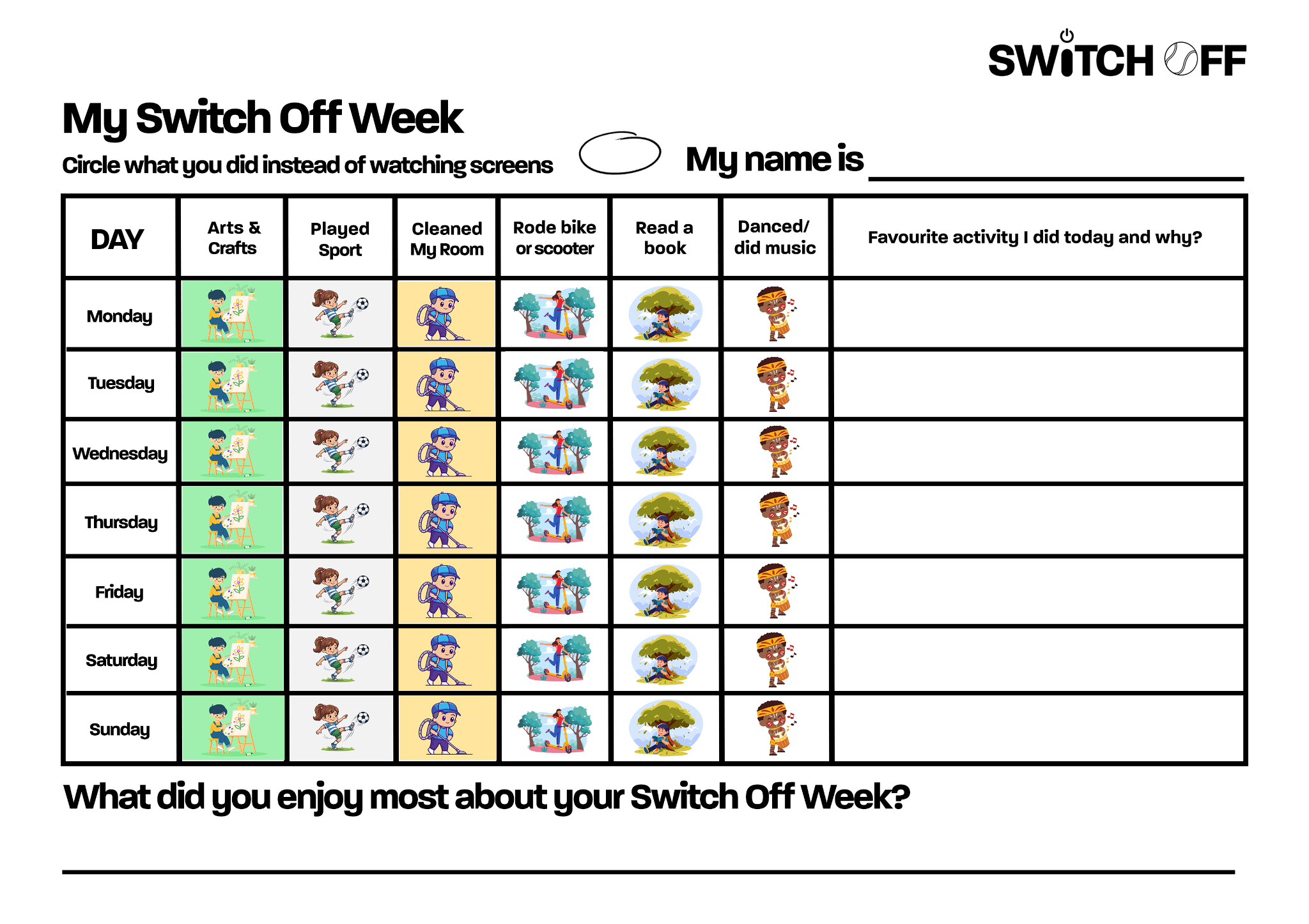 Preview of the My Switch Off Week activity tracker